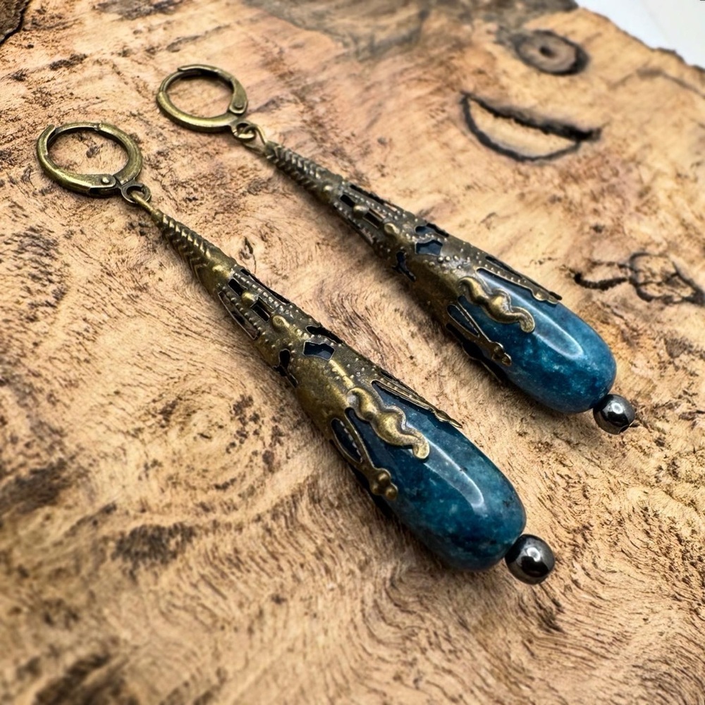Artistic Blue and Gold Dangle Earrings